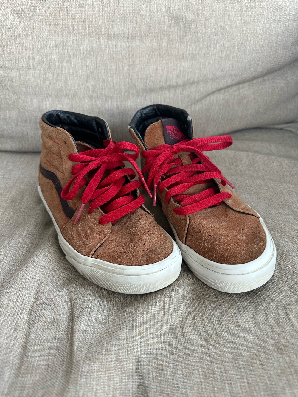 Vans Brown Suede High-Top Sneakers with Red Laces